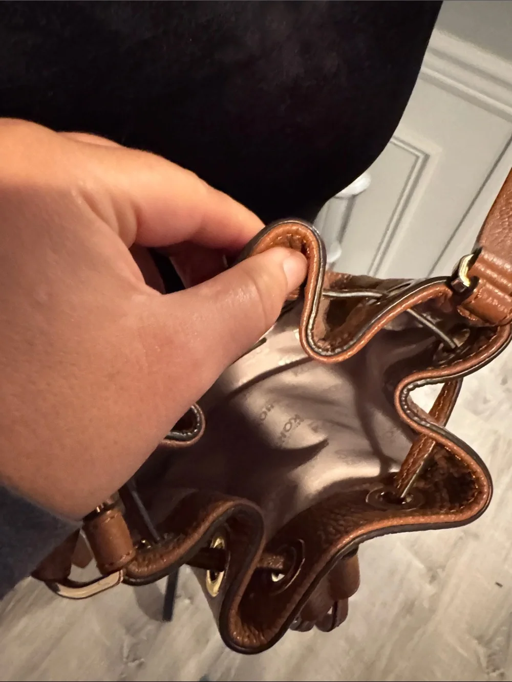 Michael Kors Tan Pebbled Leather Mini Drawstring Bucket Bag